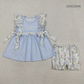 Sibling Baby Girls Kids Thank Heaven Bows Blue Tunic Floral Shorts Set Romper Clothes RTS