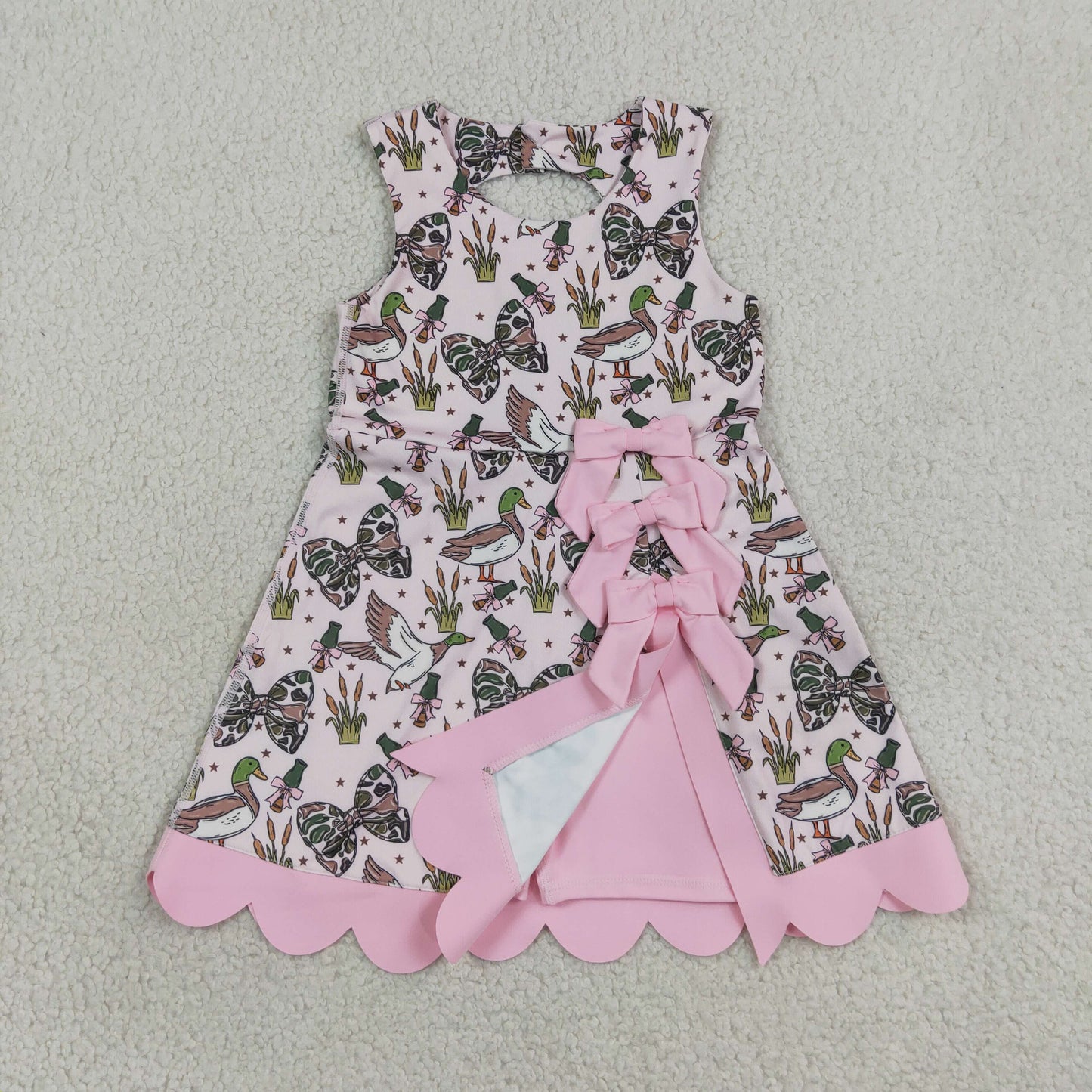 Baby Girls Kids Ducks Bows Yoga Active Scallop Dress Hunting Clothes RTS
