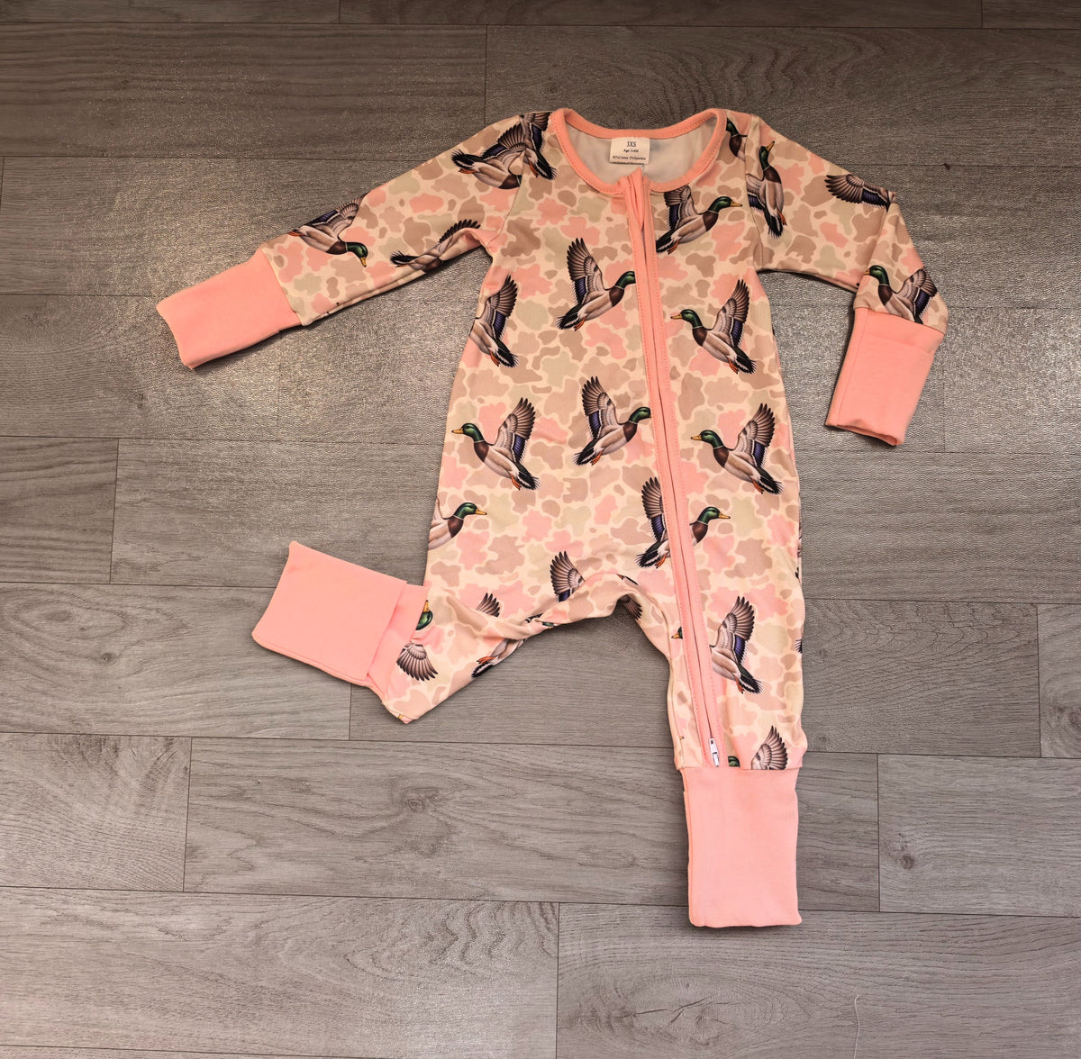 ( No moq ) Preorder Baby Girls Kids Long Sleeves Ducks Zipper Footie Hunting Romper Camo Clothes