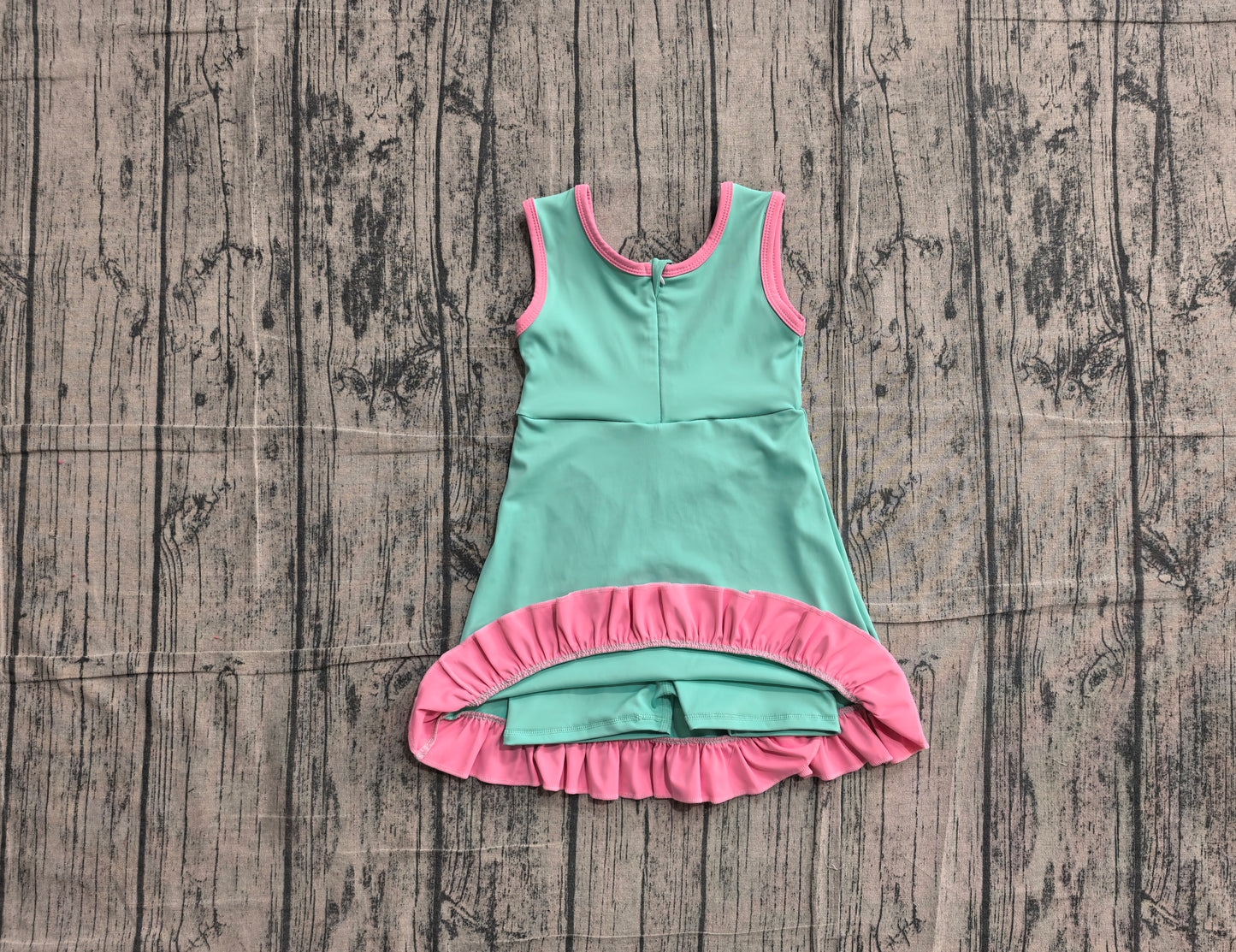 ( No moq ) Preorder Baby Girls Kids Sleeveless Shorts Pink Scallop Green Dress Yoga Active Clothes