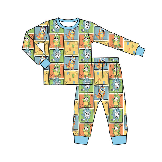 Baby Boy Long Sleeves Dinosaurs Dogs Shirt Pants Pajamas Clothes Set Moq 5