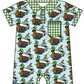 Baby Boy Girl Duck Plaid Bows Sibling Matching Green Dress Romper Clothes Set ( Moq 5 Each style )