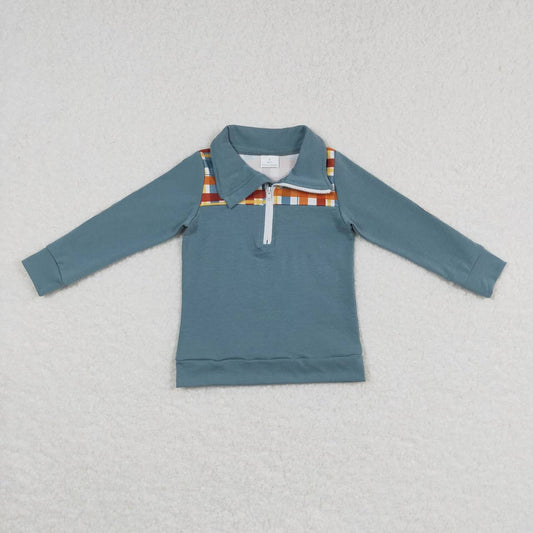 BT0313 Baby Boy Long Sleeves Plaid Thanksgving Fall Pullover