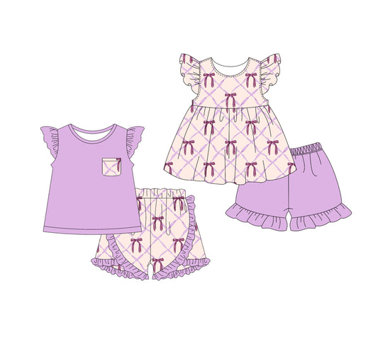 Baby Girl Short Sleeves Bows Purple Sibling Set ( Moq 5 Each Style ) 1.16