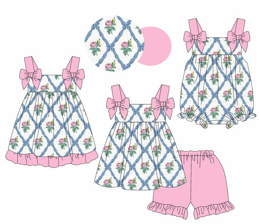 Baby Girl Straps Bows Flower Sibling Romper Dress Set ( Moq 5 Each Style ) 1.17