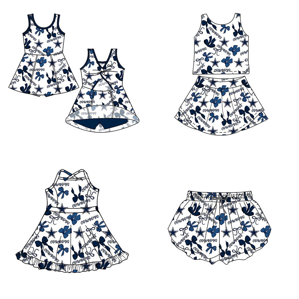 ( Moq 5 Each Style ) Baby Girls Toddler Stars Bows Team Sibling Shorts Dresses Set Summer Clothes