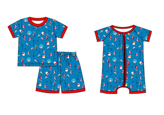 Children Boy Short Sleeves Reading Blue Sibling Romper Clothes Set ( Moq 5 Each Design ) 12.2