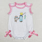 SR0643 Baby Girl Sleeveless Embroidery Fishing Stripes One Piece Romper