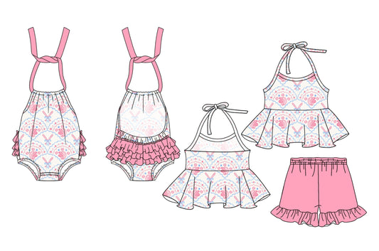 Baby Girl Sleeveless Floral Pink Sibling Romper Set ( Moq 5 Each Style ) 2.14