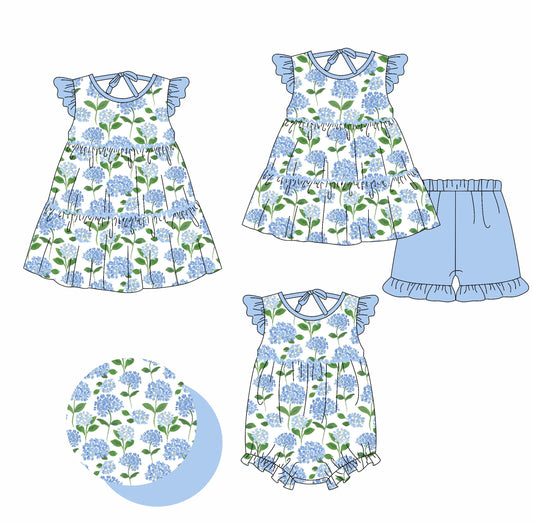 Baby Girl Blue Flower Sibling Romper Dress Set ( Moq 5 Each Style ) 2.18