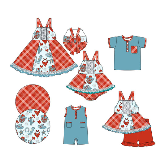 Baby Boy Girl Western Boots Bows Sibling Romper Dress Set ( Moq 5 Each Style ) 3.6