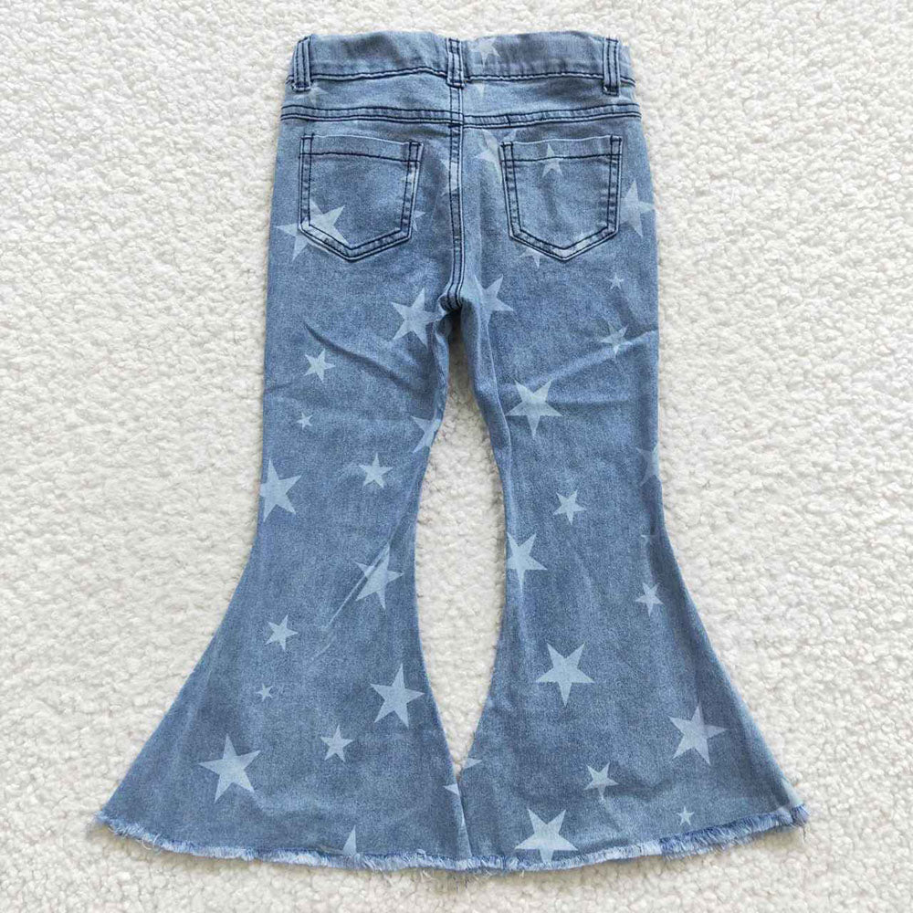 P0108 Baby Girl Stars Blue Denim Pants Western Jeans