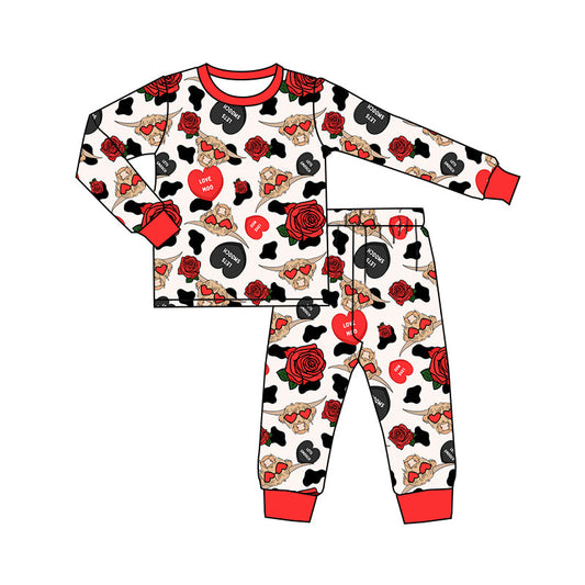 Baby Girl Long Sleeves Cow Shirt Hearts Pants Valentine's Day Pajamas Set Moq 5