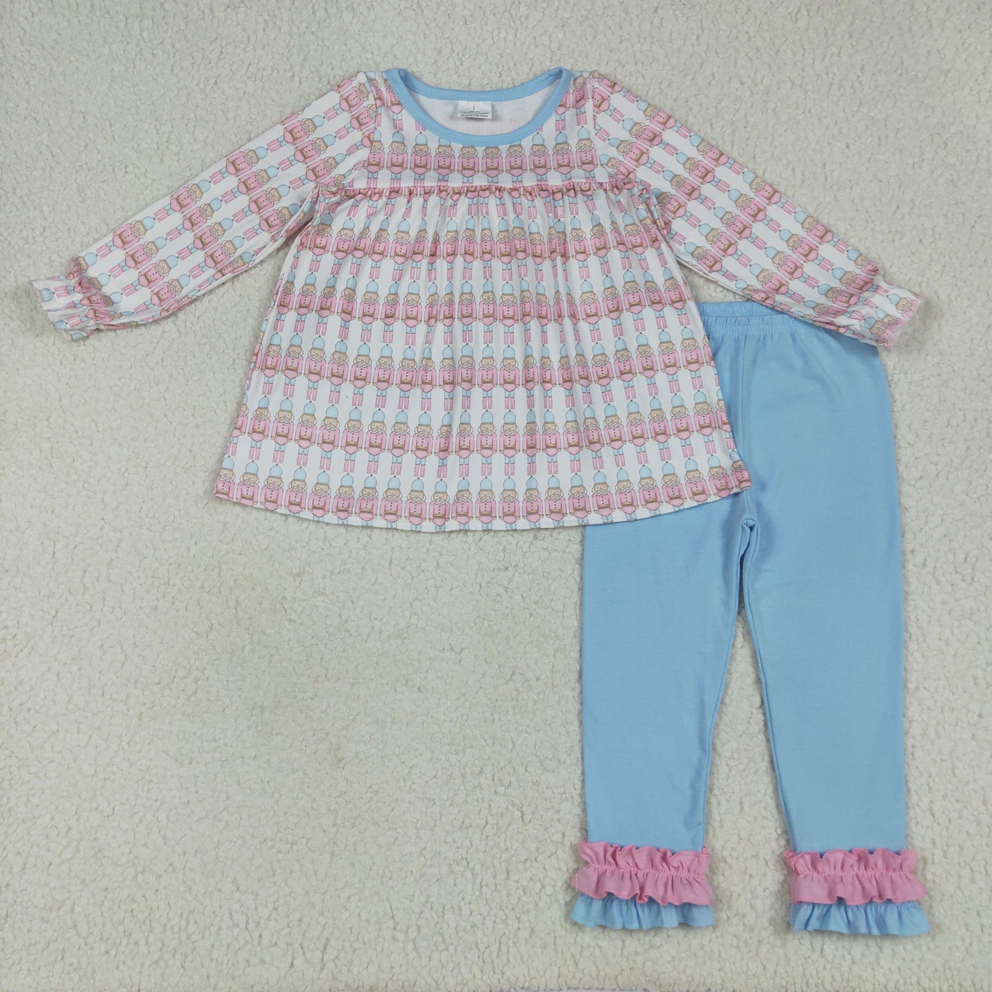 Baby Girl Long Sleeves Soldier Christmas Tunic Blue Ruffle Pants Set RTS