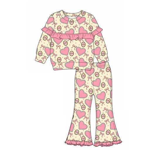 ( Moq 5 ) Preorder Baby Girls Kids Long Sleeves Hearts Bows Shirt Pants Valentine Set Clothes