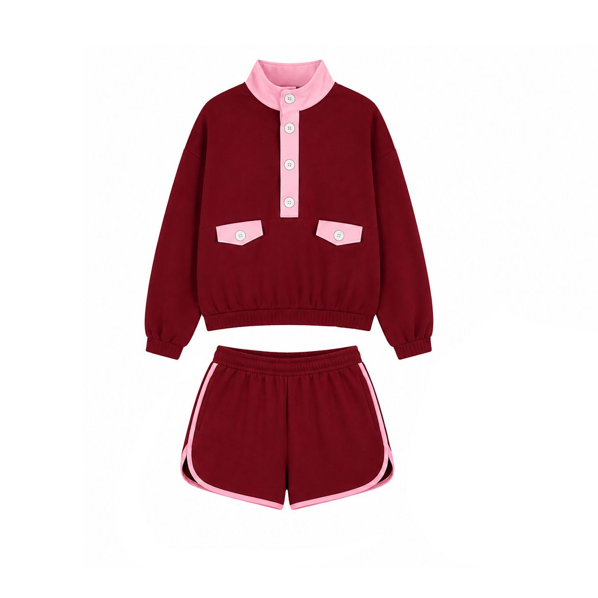 ( Moq 5 ) Preorder Adult Women Long Sleeves Pockets Buttons Shirt Cotton Shorts Set