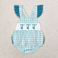 Baby Girl Green Checkered Line Workers Summer Straps Romper