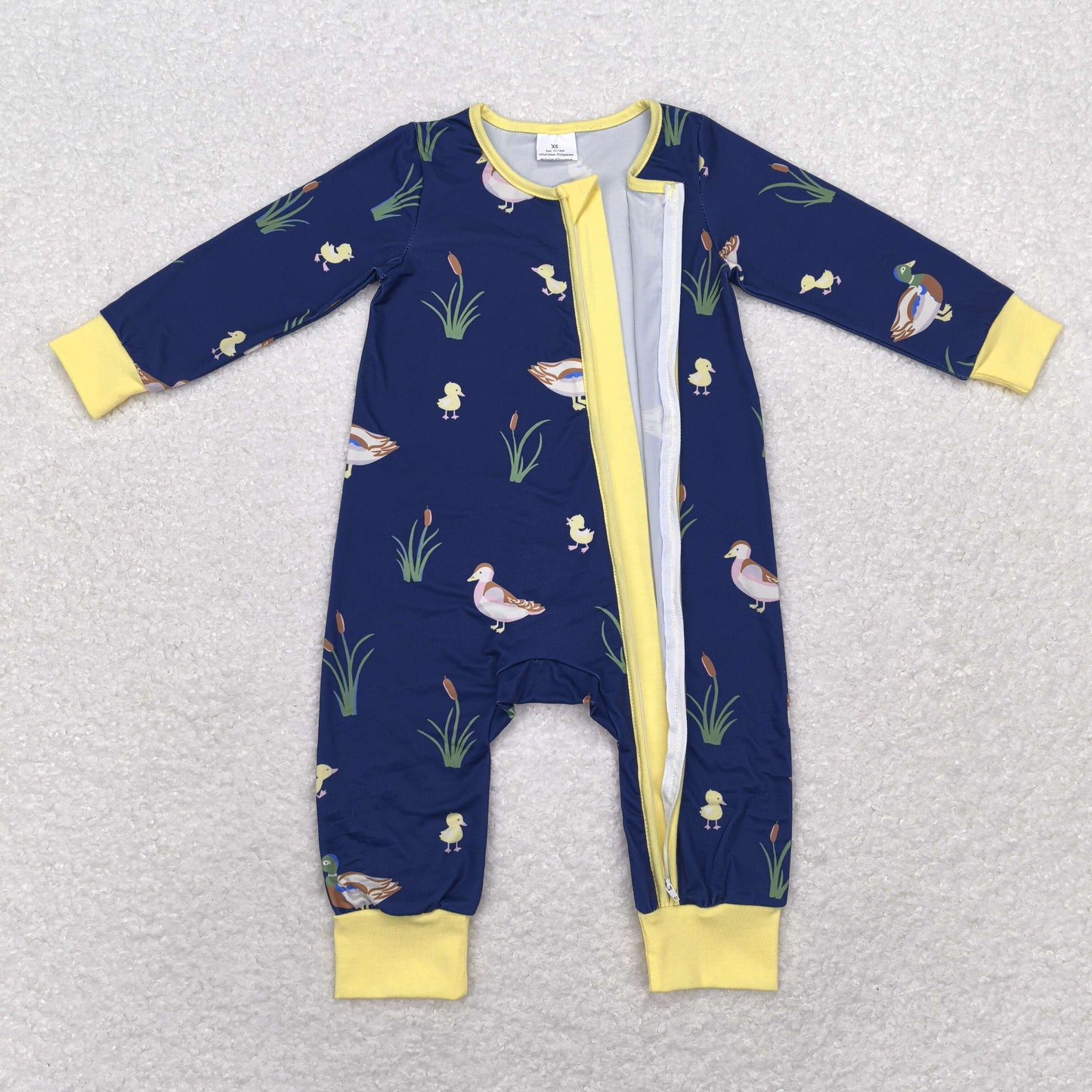 Baby Boy Long Sleeves Ducks Yellow Zipper Romper