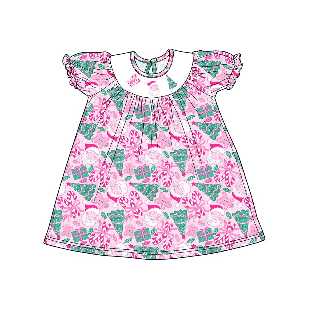 ( Moq 5 ) Preorder Baby Girls Kids Short Sleeves Christmas Santa Bows Pink Dress Clothes