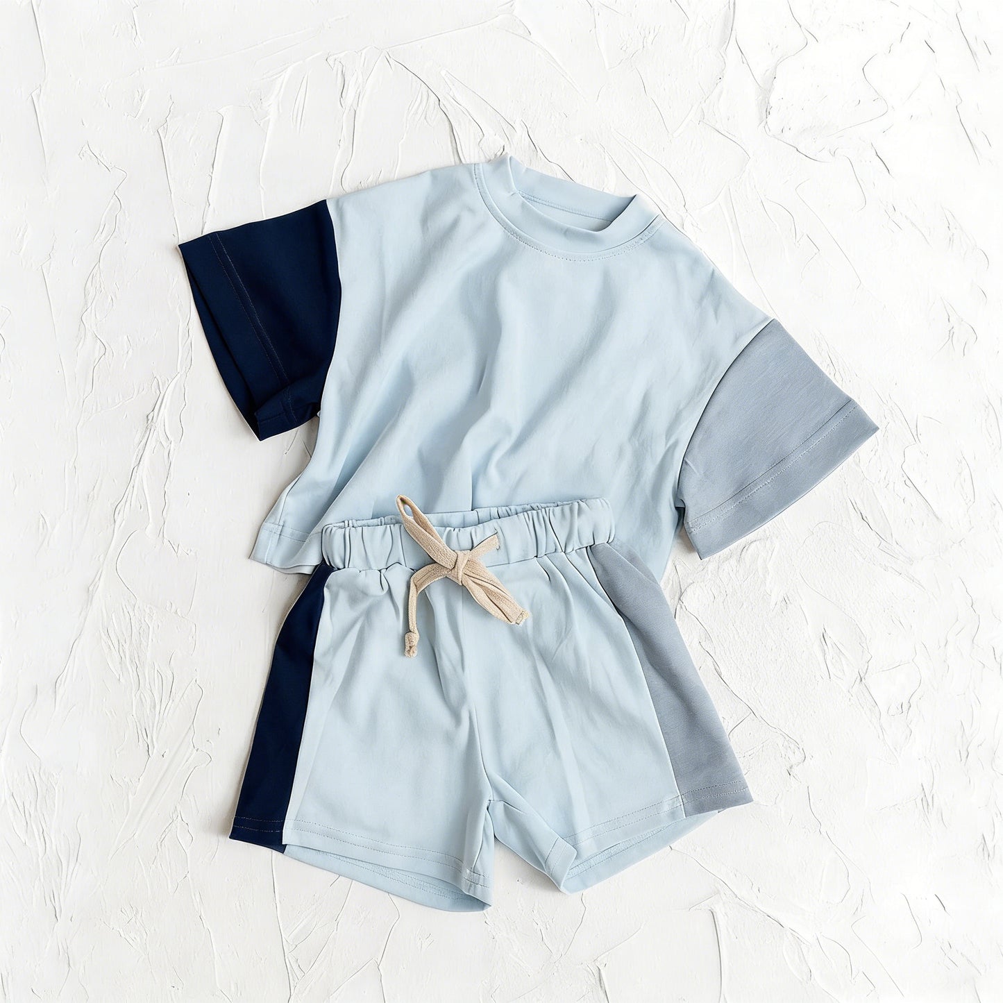 ( Moq 5 ) Preorder Baby Boys Kids Short Sleeves Blue Shirt Shorts Cotton Set Summer Clothes