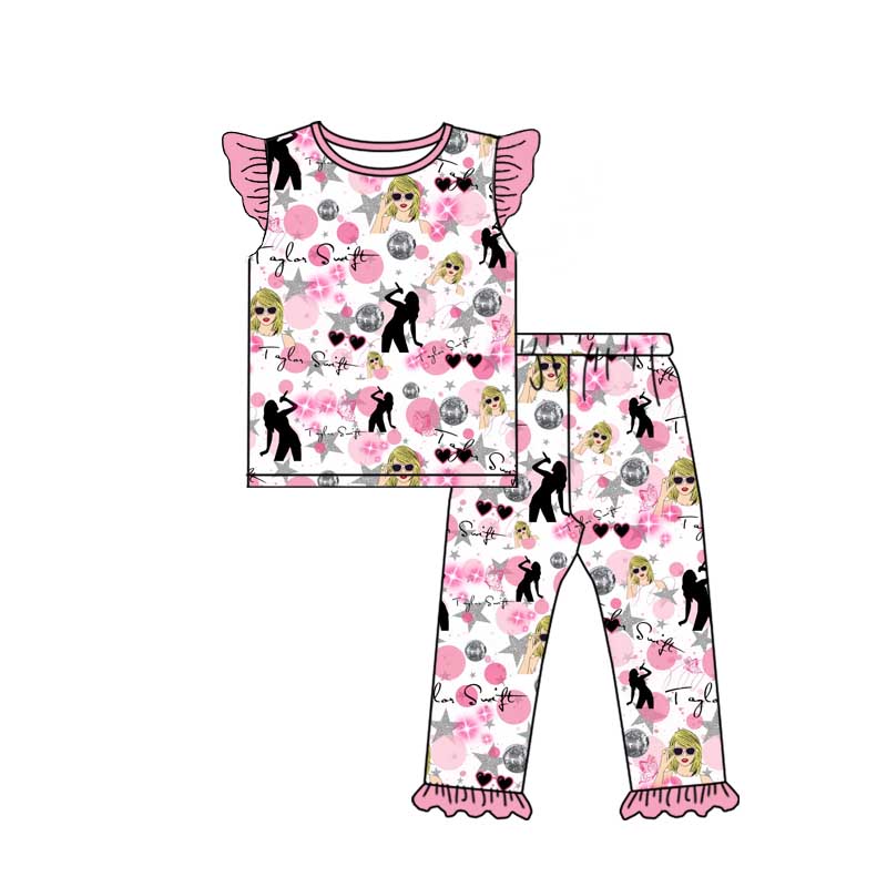 Baby Girl Short Sleeves Singer Hearts Shirt Pants Pajamas Set Moq 5