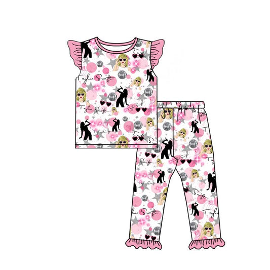 Baby Girl Short Sleeves Singer Hearts Shirt Pants Pajamas Set Moq 5