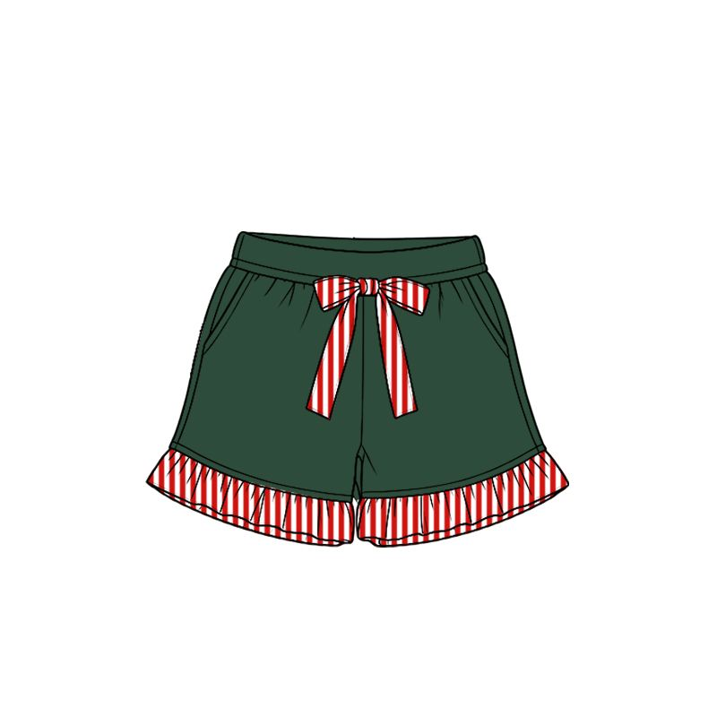 ( Moq 5 ) Preorder Baby Girls Kids Bows Pockets Ruffle Green Shorts Bottoms Clothes