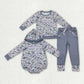 Sibling Baby Boys Kids Embroidery Mama's Boy Camo Grey Romper Clothes Set RTS
