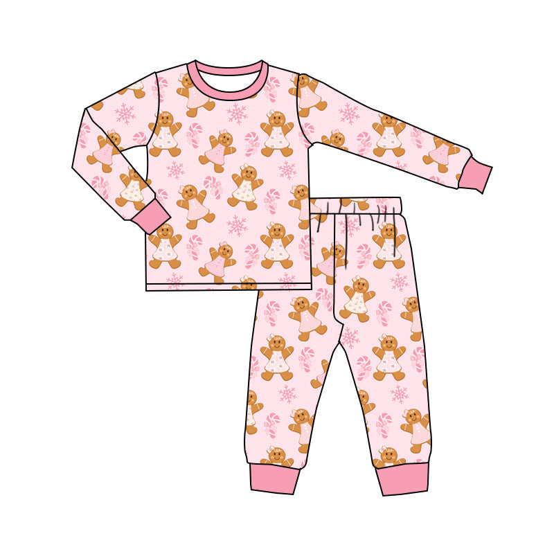 Baby Girl Christmas Gingerbread Shirt Pants Pajamas Pink Set