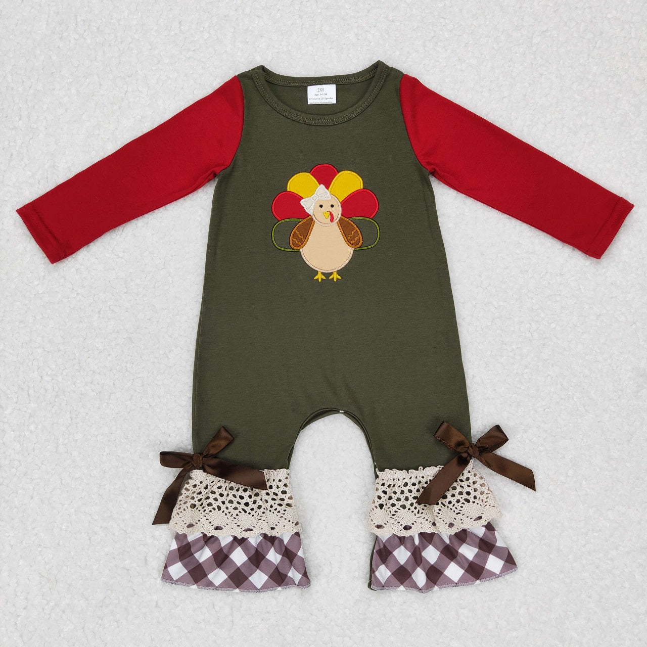 Baby Boy Girl Long Sleeves Embroidery turkey Plaid Sibling Romper Set Thanksgiving Fall Clothes RTS