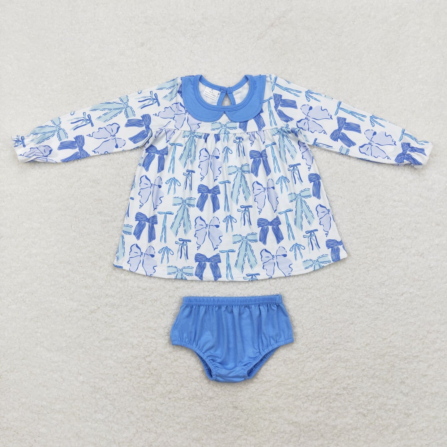 Baby Girl Bows Long Sleeves Tunic Bummies Blue Set