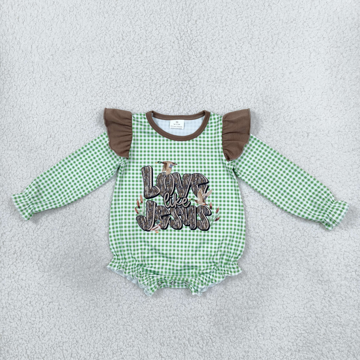 Sibling Baby Kids Toddler Long Sleeves Baby Girl Jesus Green Plaid Bubble Romper Shirt Christmas Clothes RTS