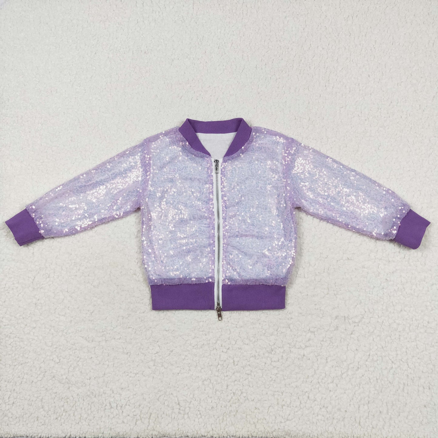 Baby Girl Long Sleeves Purple Sequins Zipper Jacket Coat Tops