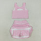Baby Girl Sleeveless Pink Plaid Tops Shorts Skirt Skort Yoga Active Wear Clothes Set RTS