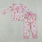 Baby Girl Kids Long Sleeves Flower Hearts Shirt Pockets Pants Valentine's Day Pink Pajamas Set RTS