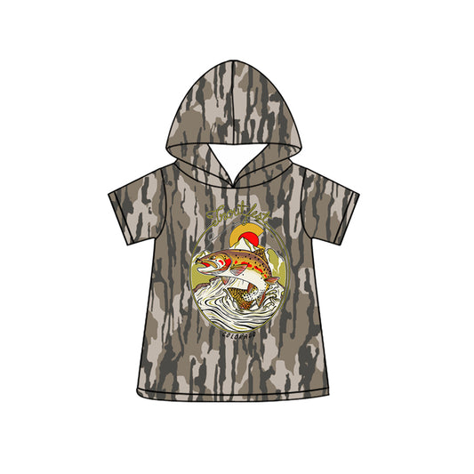( Moq 5 ) Preorder Baby Boys Toddler Short Sleeves Fish Hoodie Camo Shirt Tops