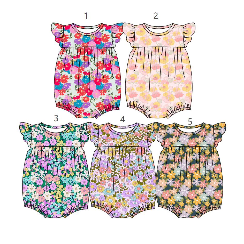 ( Moq 5 Each Style ) Sibling Baby Girls Infant Short Sleeves Flower Rompers Summer Clothes