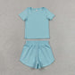 Baby Girls Kids Short Sleeves Light Blue Shirt Skirt Shorts Yoga Active Set Clothes RTS