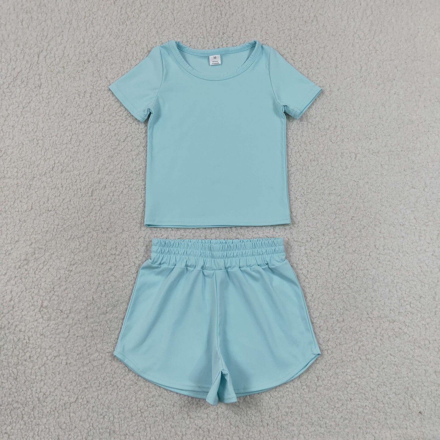 Baby Girls Kids Short Sleeves Light Blue Shirt Skirt Shorts Yoga Active Set Clothes RTS