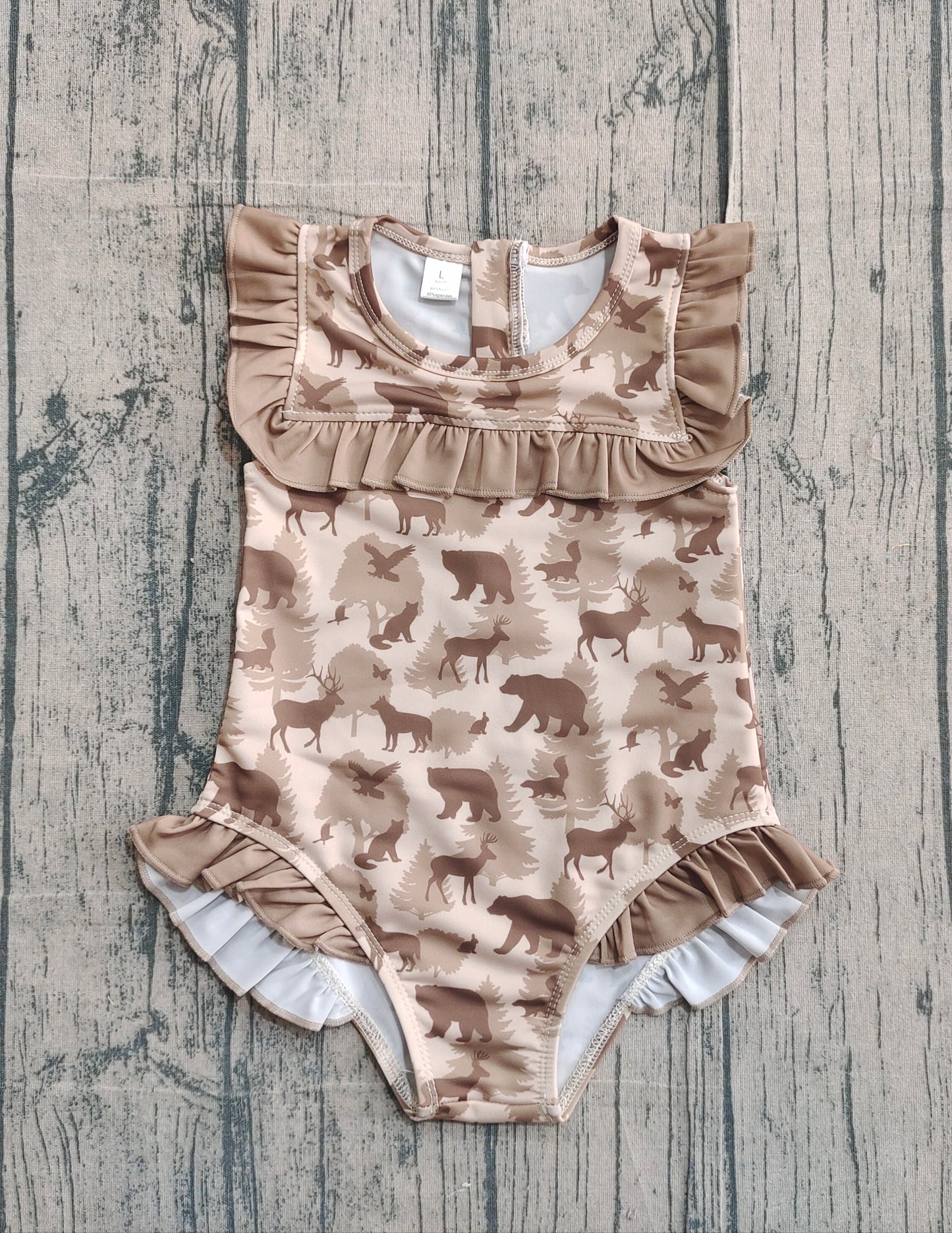Baby Girls Kids Deer Camo Ruffle One-piece Swimsuit RTS