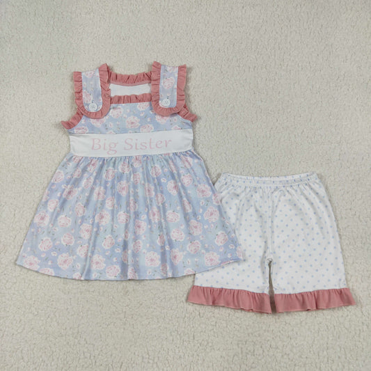 Baby Girl Sleeveless Floral Big Sister Tunic Dots Short Set RTS