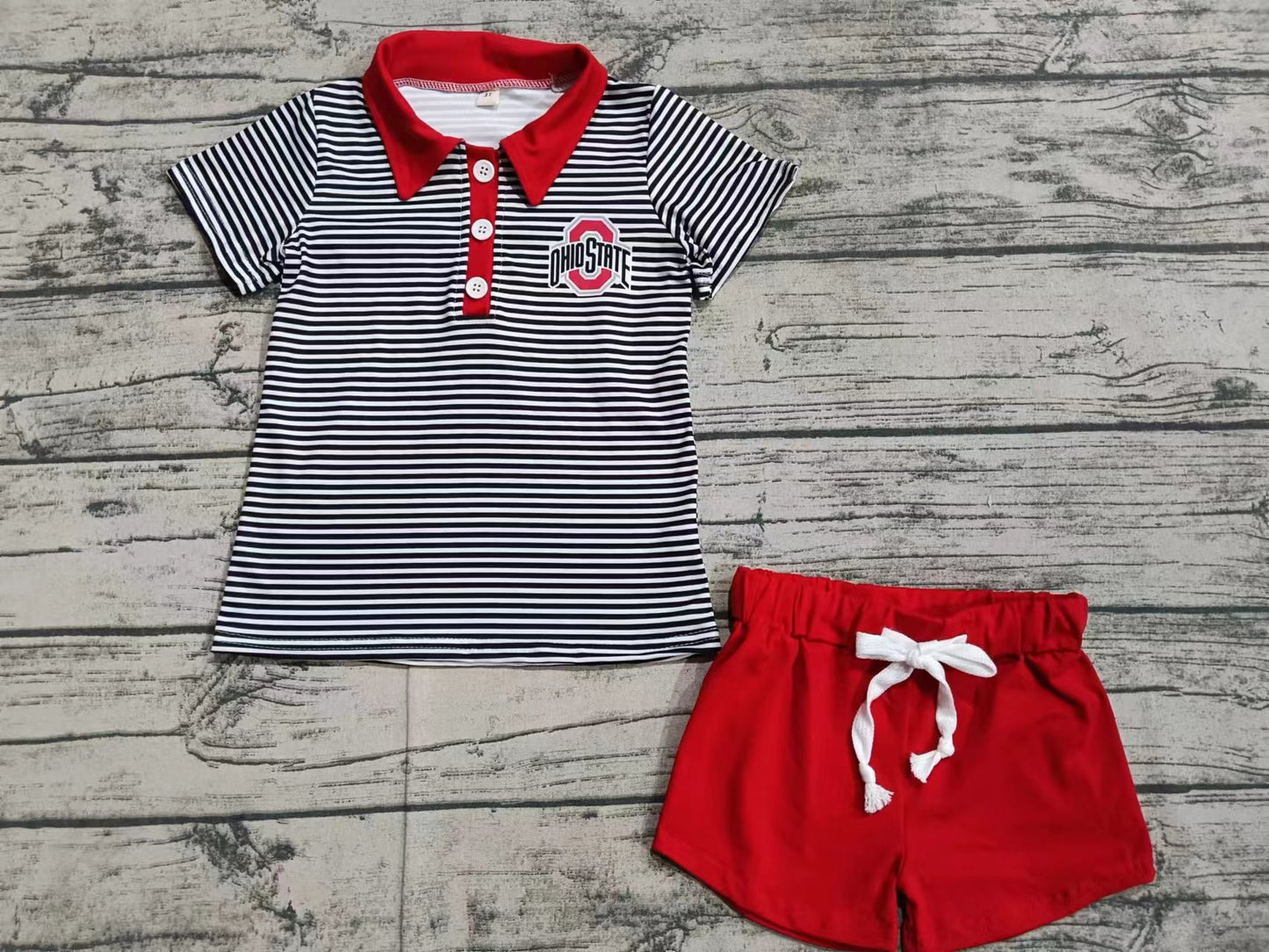 Baby Boy Short Sleeves Stripes Shirt Red Shorts Team Set