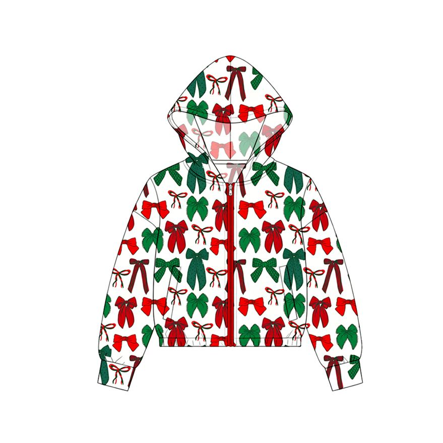 ( Moq 5 ) Preorder Baby Girl Kids Bows Pockets Zipper Hoodie Christmas Jacket Coat Tops