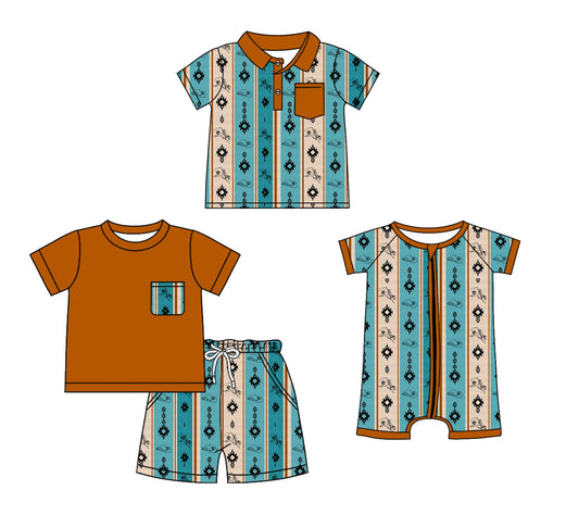 Baby Boy Short Sleeves Western Sibling Romper Set ( Moq 5 Each Design ) 12.10