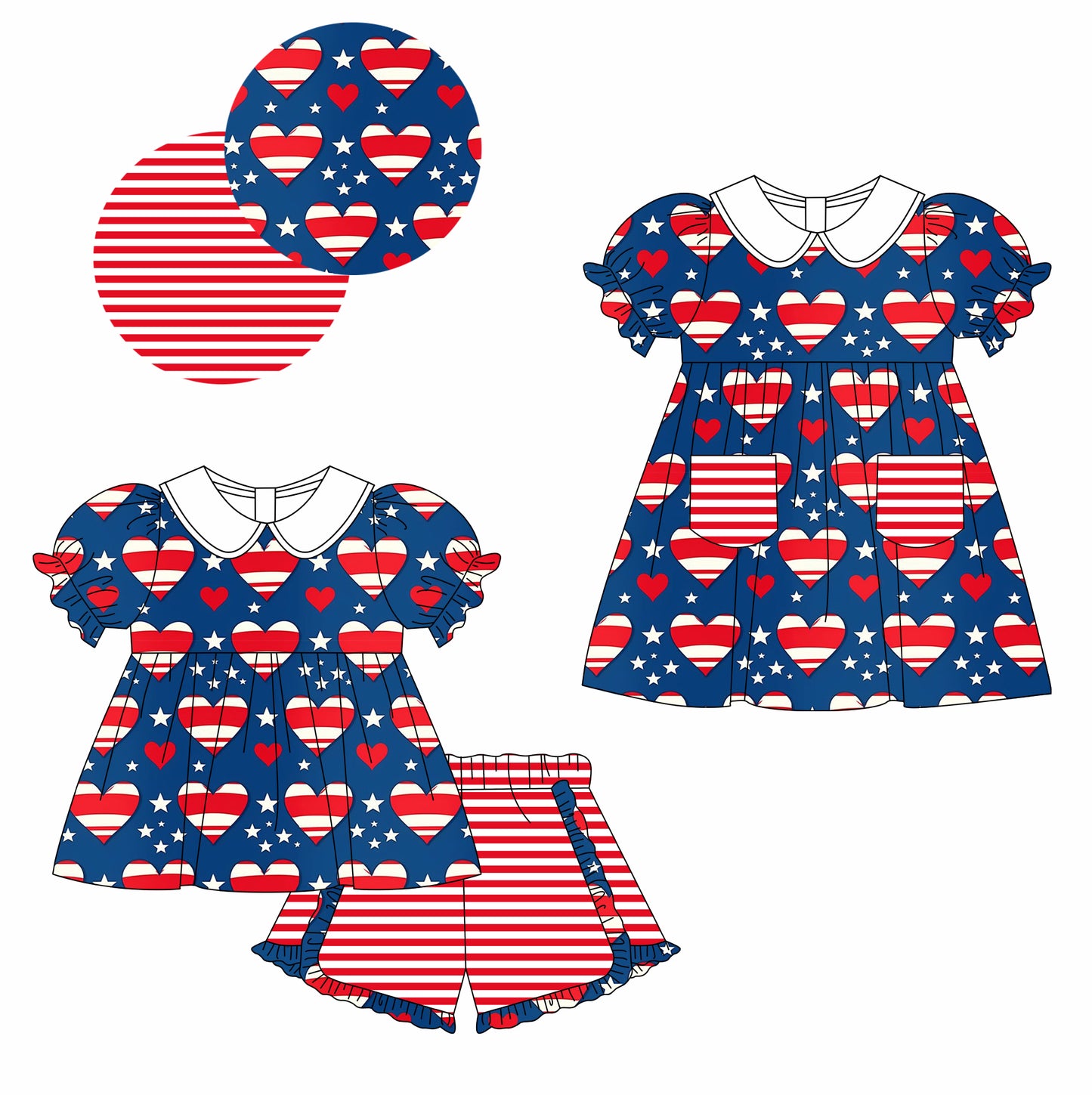Baby Girl  Short Sleeves Hearts Sibling Dress Clothes Set ( Moq 5 Each Design )11.22