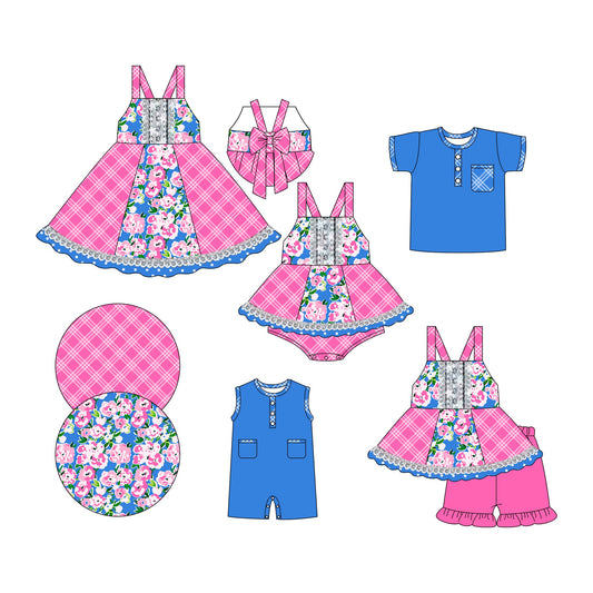 Baby Boy Girl Flower Plaid Sibling Romper Dress Set ( Moq 5 Each Style ) 3.6
