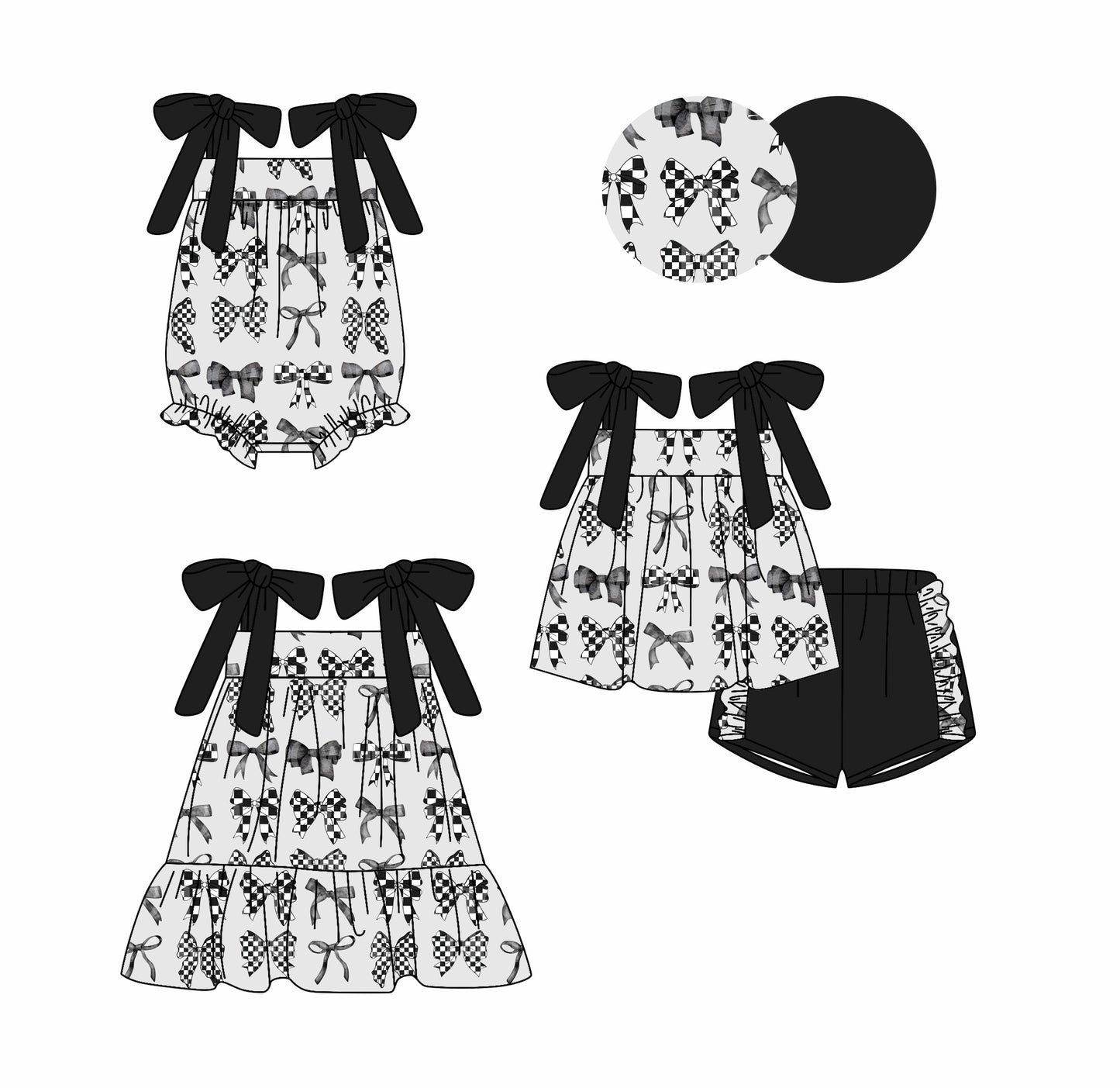 Baby Girl Black Bows Flower Sibling Romper Dress Set ( Moq 5 Each Style ) 2.27