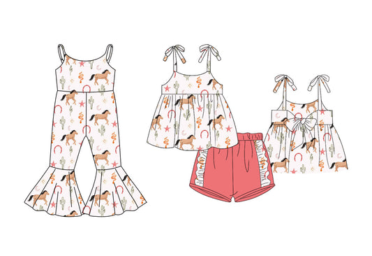 Baby Girl Straps Western Horse  Cactus Sibling Jumpsuit Set ( Moq 5 Each Style ) 1.24