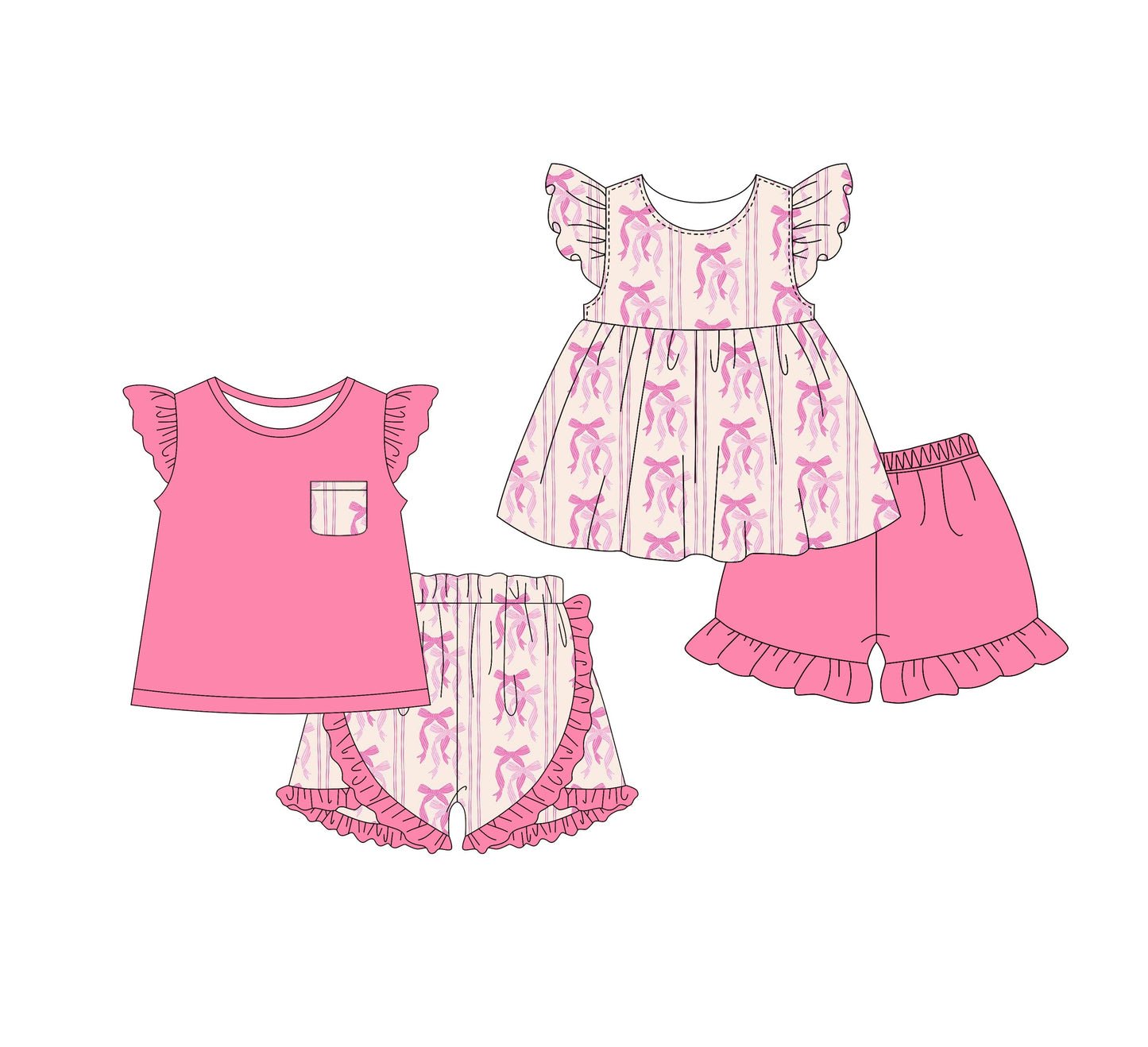 Baby Girl Short Sleeves Bows Sibling Set ( Moq 5 Each Style ) 1.16