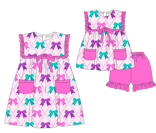 Baby Girl Ruffle Bows Pockets Sibling Dress Set ( Moq 5 Each Style ) 3.5